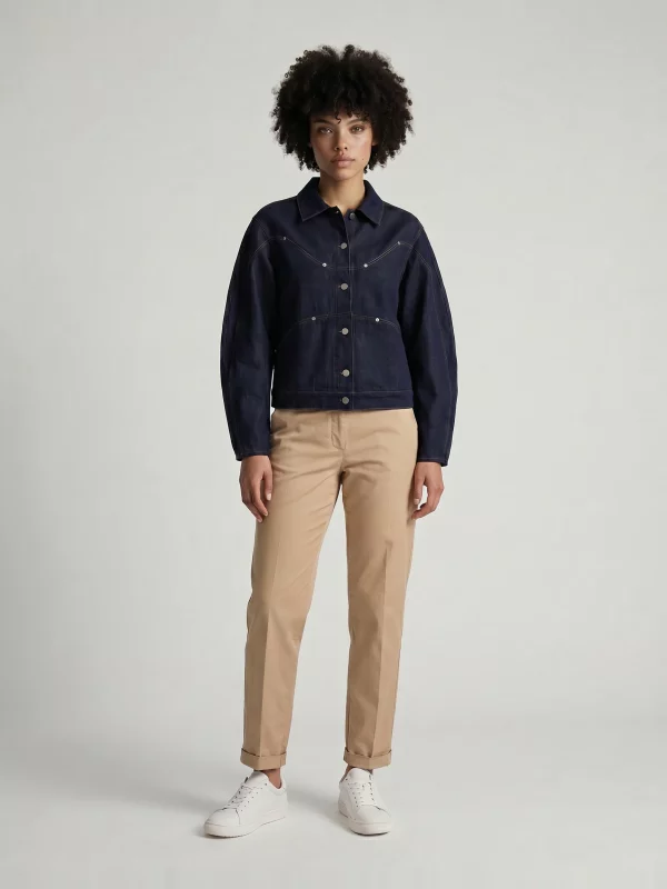 Curved Seam Minimalist Denim Jacket