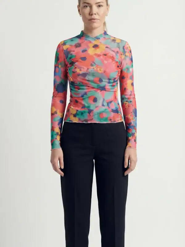 Sheer Mesh Floral Wrap Top