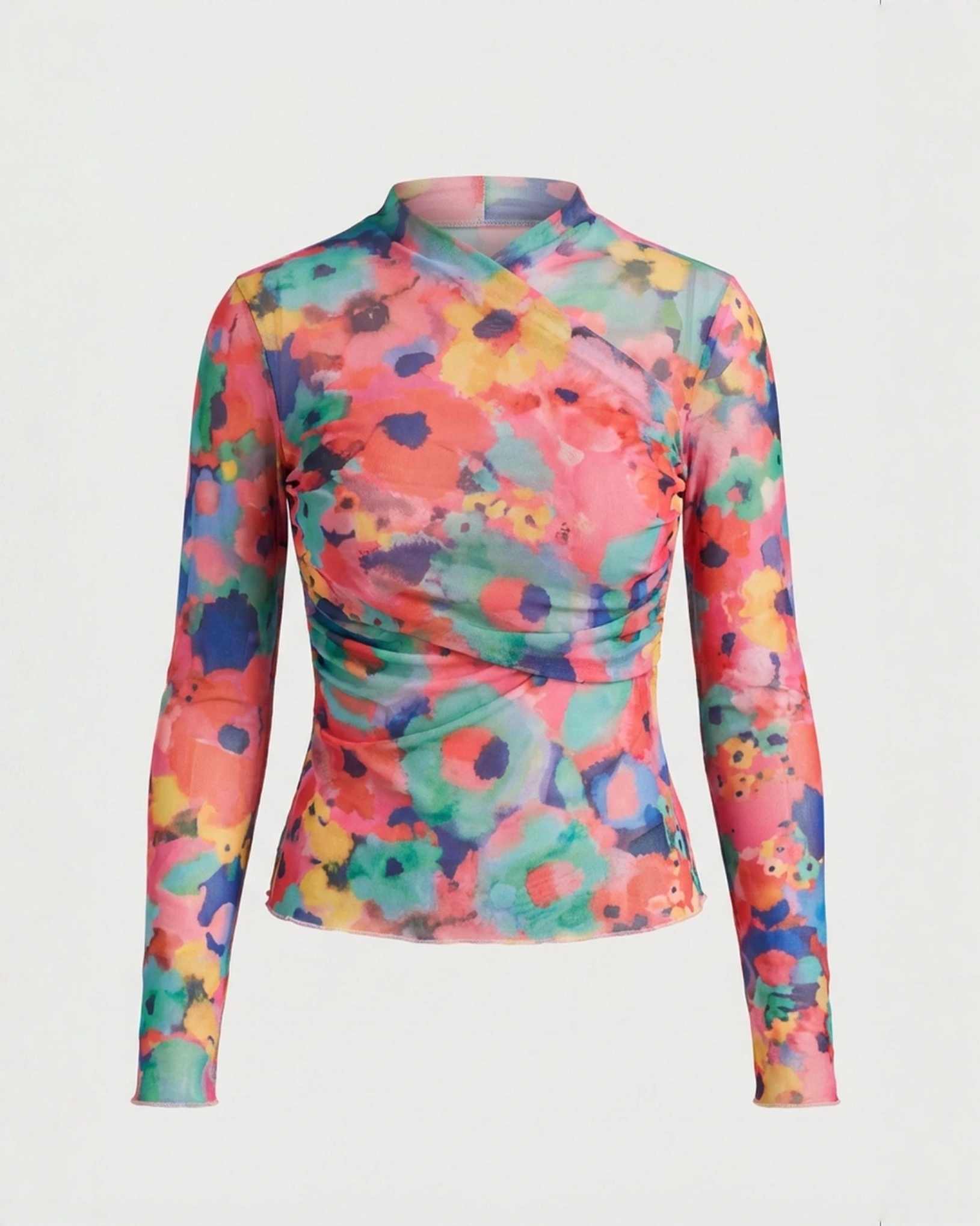 Sheer Mesh Floral Wrap Top - Image 2