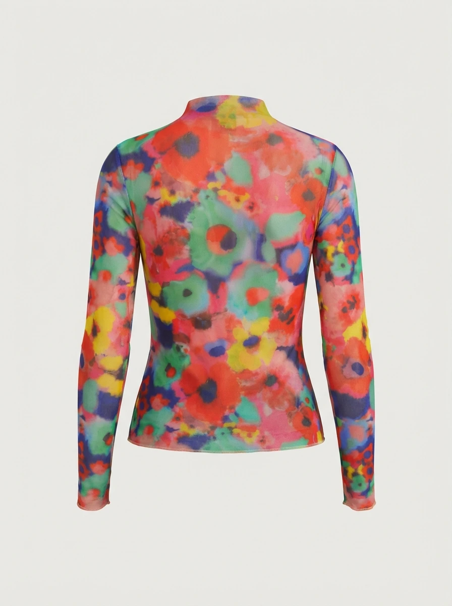 Sheer Mesh Floral Wrap Top - Image 3