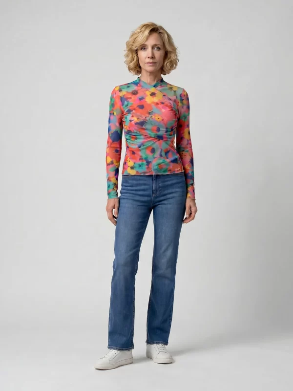 Sheer Mesh Floral Wrap Top