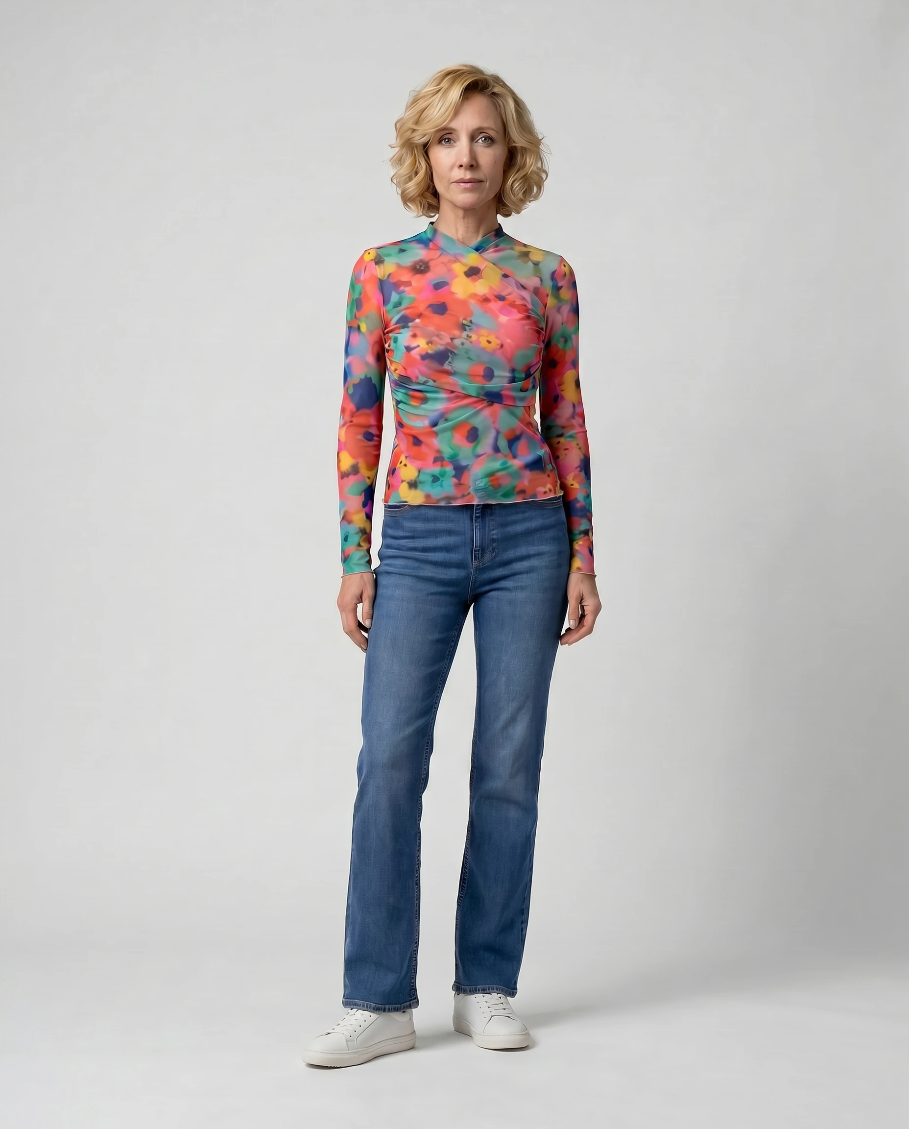 Sheer Mesh Floral Wrap Top